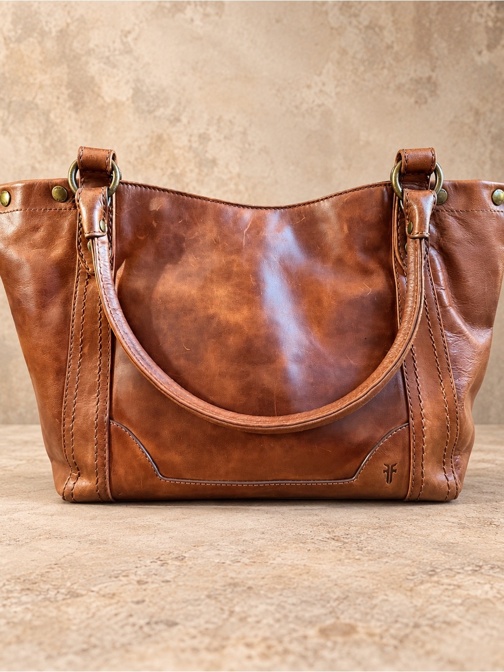 Frye Melissa Large Shopper Tote Cognac Leather NWT MSRP $358
